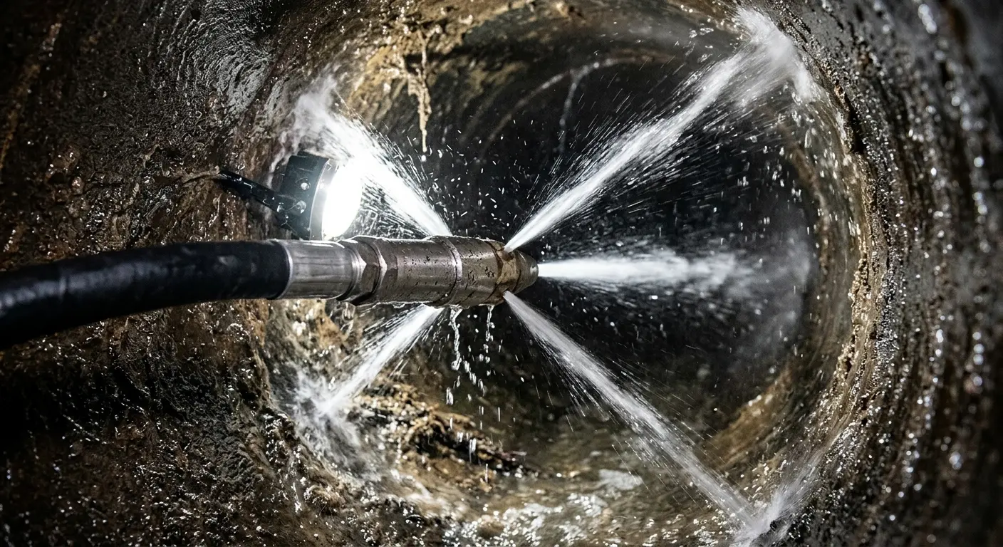 High-pressure hydro jetting nozzle cleaning sewer pipe for Sewer Cleanout in Glen Burnie